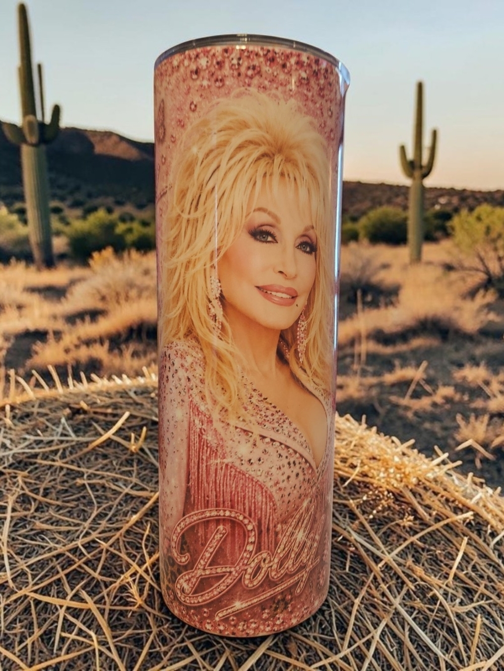 Dolly Parton Pink Glitter Portrait Tumbler - 20oz. Hand Crafted